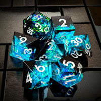 Thumbnail for Candy in Cyan & Black Sharp Resin - 7pcs RPG Dice Set