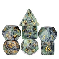 Thumbnail for 7pcs Dice Gem Stone Jasper Gold Font Green White Black