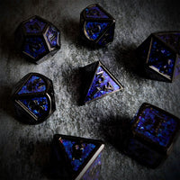 Thumbnail for Glitter Blue Enamel in Black Metal - 7pcs RPG Dice Set