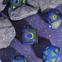 Thumbnail for Moon on Blue with Black Swirl Sharp Resin - 7pcs RPG Dice Set