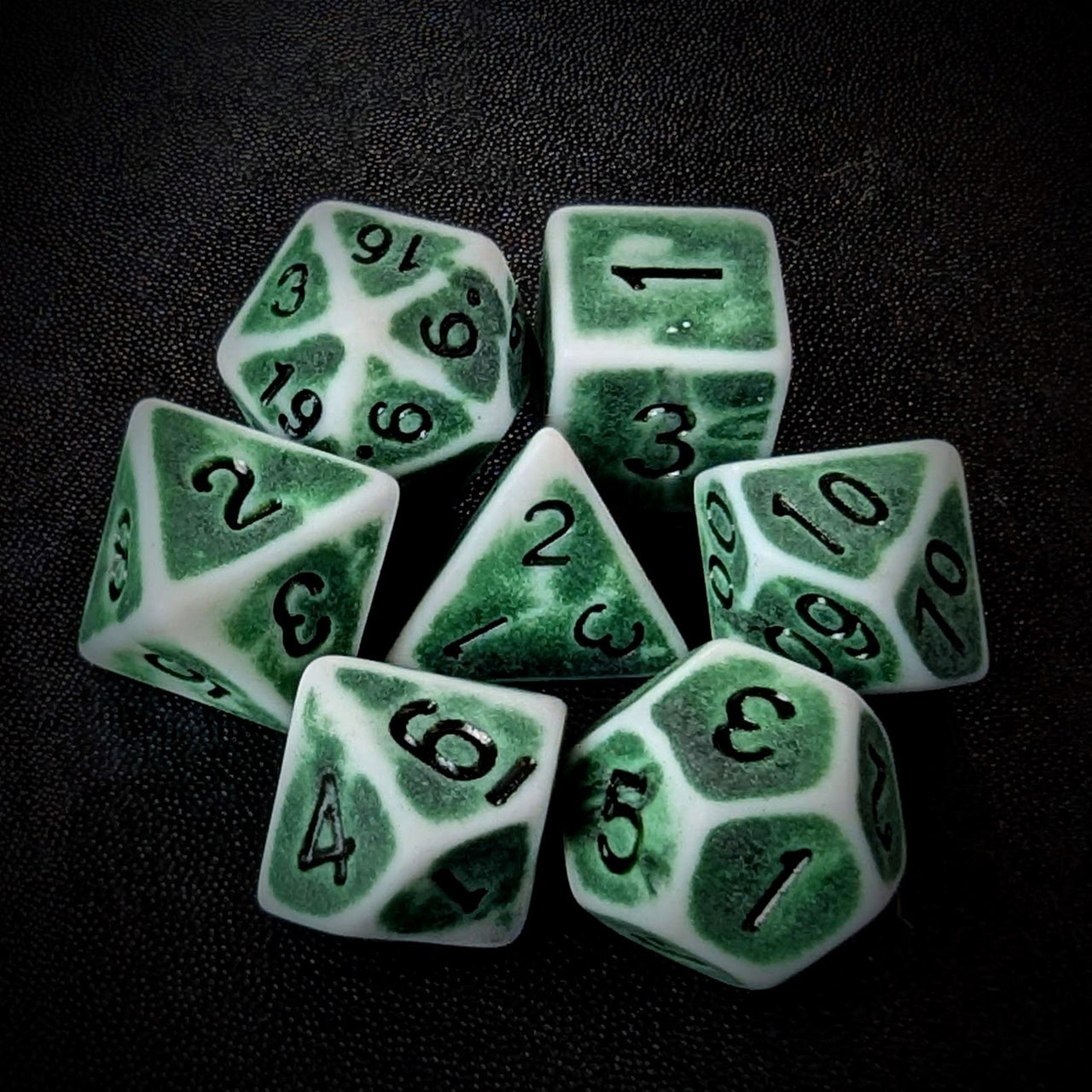 Washed Green on White Acrylic - 7pcs RPG Full Dice Set Top