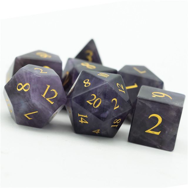 Purple Amethyst Gemstone - 7pcs RPG Dice Set