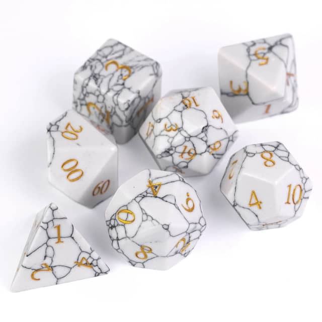 Cracked White Howlite Gemstone - 7pcs RPG Dice Set