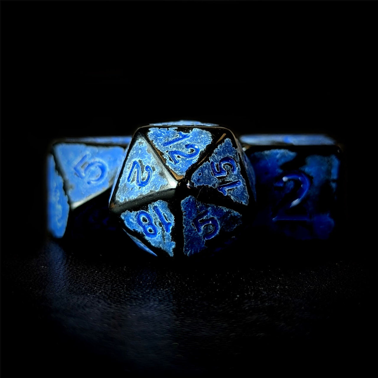Washed Blue on Black Acrylic - 7pcs RPG Full Dice Set