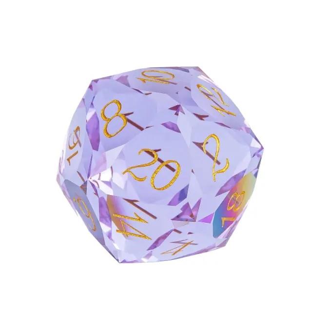 D20 30mm Dice Gem Glass Facet Gold Font Purple