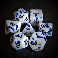 Thumbnail for Blue Blood Splatter on White Acrylic - 7pcs RPG Full Dice Set