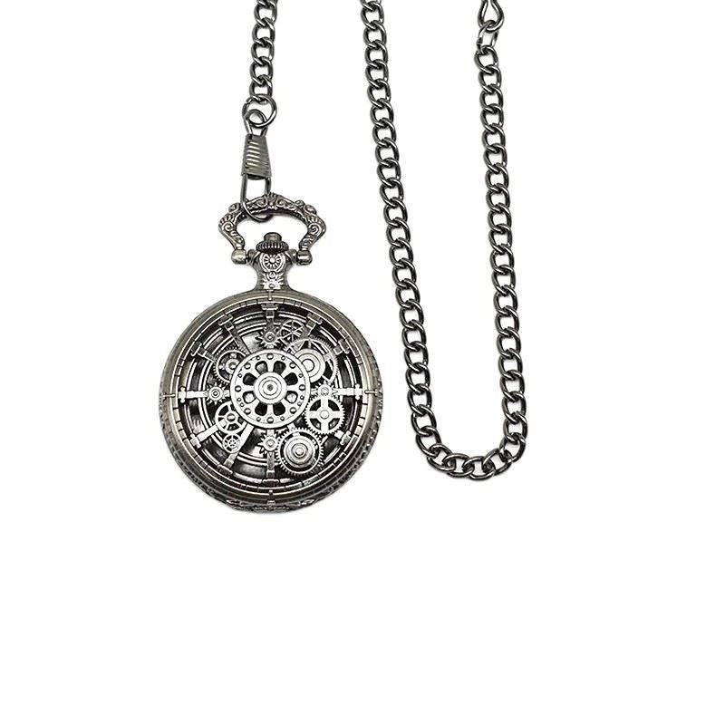 Cog Wheel on Silver Pocket Watch with Mini Dice - Pendant