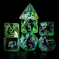Thumbnail for Green & Black with Blue Swirl in Clear Resin - 7pcs RPG Full Dice Set