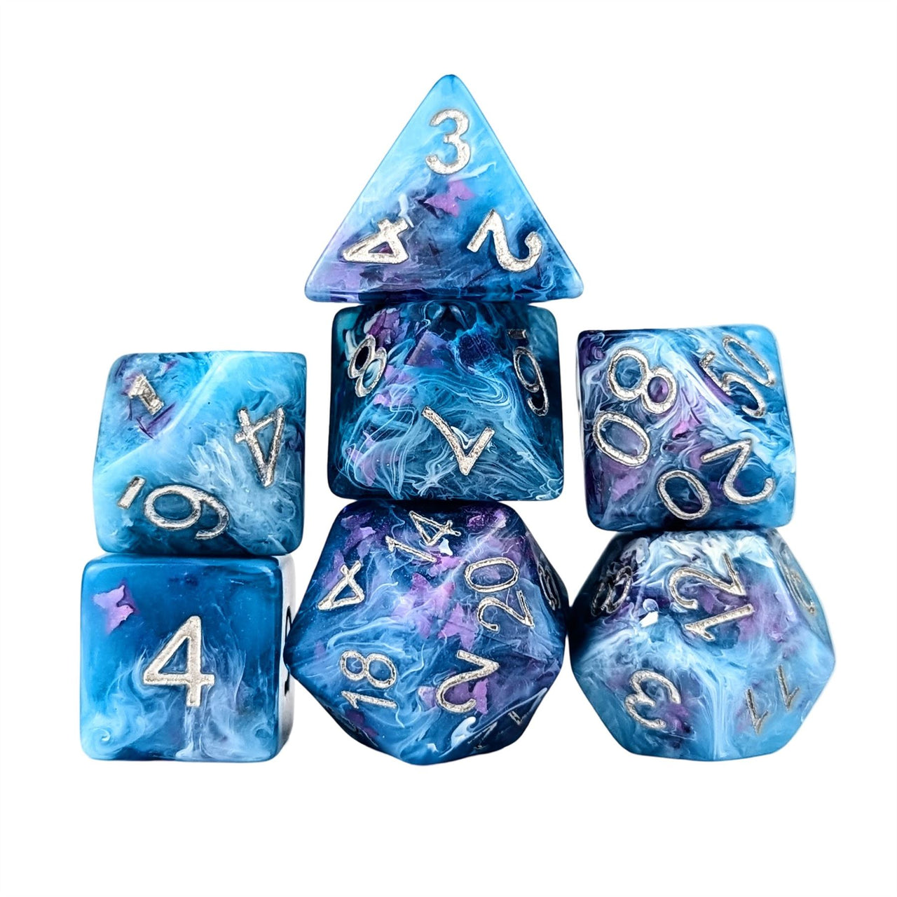 Butterfly in Blue Resin - 7pcs RPG Full Dice Set