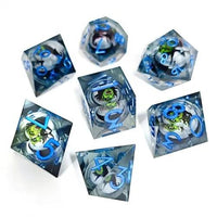 Thumbnail for 7pcs Dice Sharp Filled Liquid Witch Blue Font Black