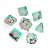 Thumbnail for Black Swirl & Glitter in Cyan Liquid Filled Sharp Resin - 7pcs RPG Dice Set