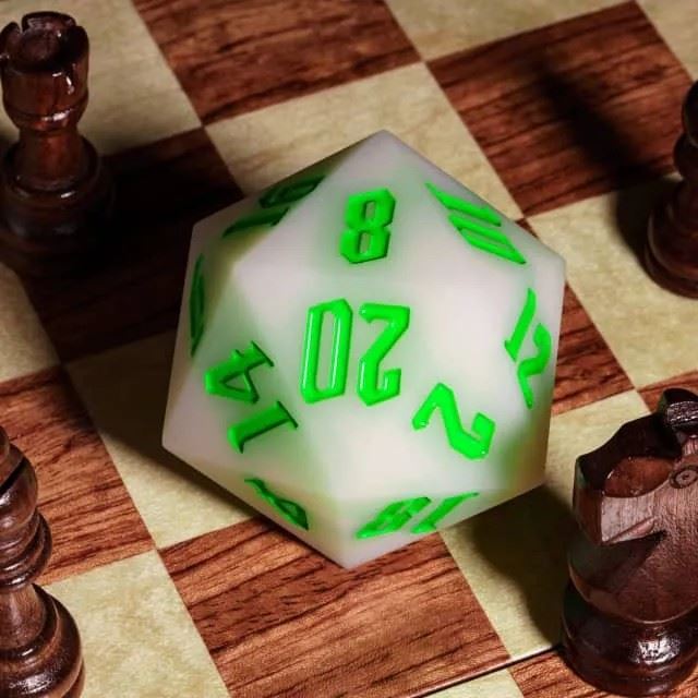 Green on Solid White Silicone - D20 RPG Dice