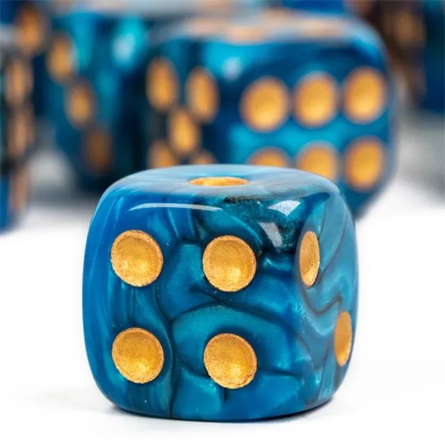 16mm Blue & Black Acrylic  - 6pcs D6 RPG Dice Set