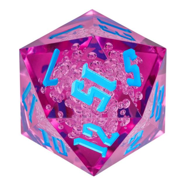 Bubbles in Magenta & Clear Sharp Acrylic with Box - D20 RPG Dice