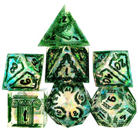 Thumbnail for Mythology on Clear with Candy Sharp Resin - 7pcs RPG Dice Set