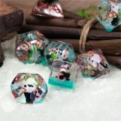 Dragon Skull in Clear & Cyan Resin - 7pcs RPG Full Dice Set