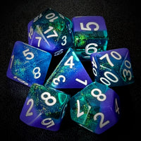 Thumbnail for Layered Purple & Teal with Shimmer Resin - 7pcs RPG Full Dice Set