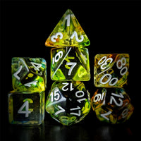 Thumbnail for Yellow & Black with Blue Swirl in Clear Resin - 7pcs RPG Full Dice Set