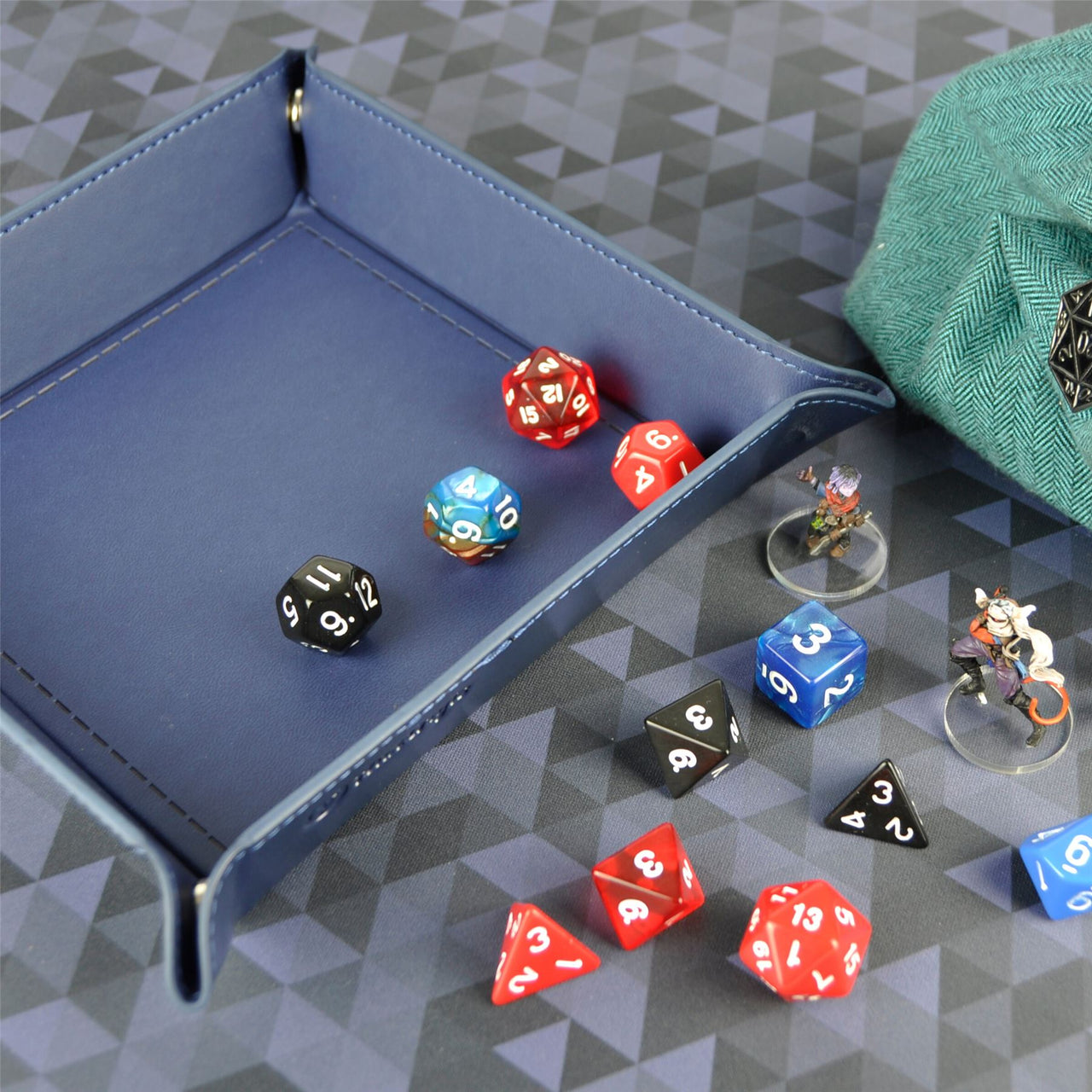 Blue PU Leather - Square Hard Dice Tray