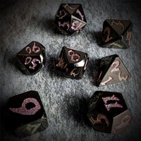 Thumbnail for Pink & Yellow Font in Black Metal - 7pcs RPG Dice Set