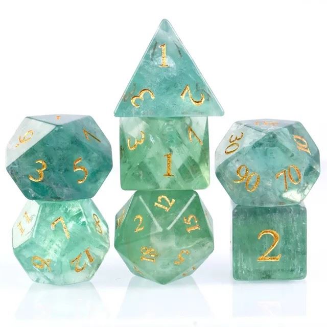 Green Fluorite Gemstone - 7pcs RPG Dice Set