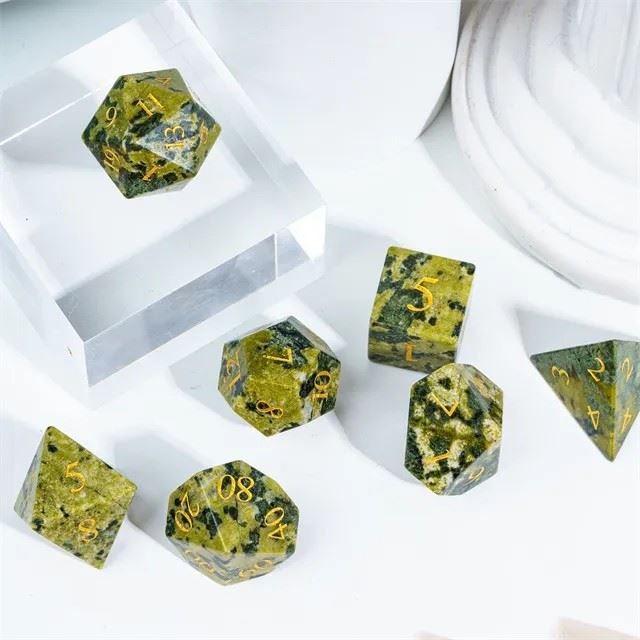 Green Jade Gemstone - 7pcs RPG Dice Set