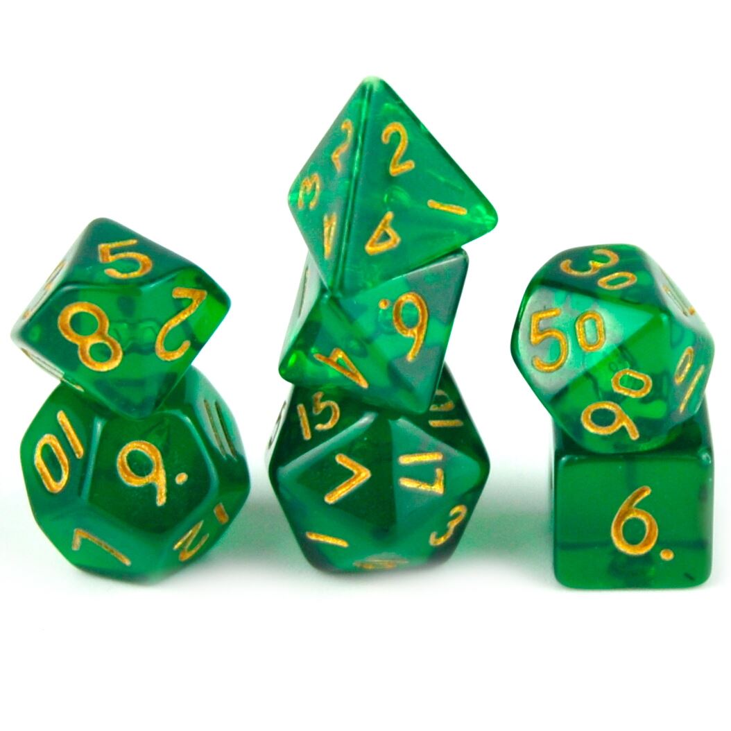 Green & Clear Acrylic - 7pcs RPG Mini Dice Set