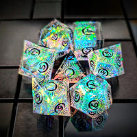 Thumbnail for Laser on Clear with Candy Sharp Resin - 7pcs RPG Dice Set