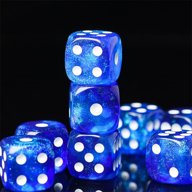 16mm Blue Acrylic with Glitter - 6pcs D6 RPG Dice Set