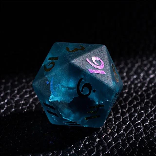 Cracked & Frosted Blue Glass - 7pcs RPG Dice Set