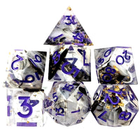 Thumbnail for Purple Swirl in Black, White & Clear with Gold Foil Sharp Resin - 7pcs RPG Dice Set