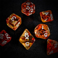 Thumbnail for Red & Yellow Swirl in Clear Resin - 7pcs RPG Full Dice Set