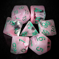 Thumbnail for Pink Swirl in Clear Resin - 7pcs RPG Full Dice Set