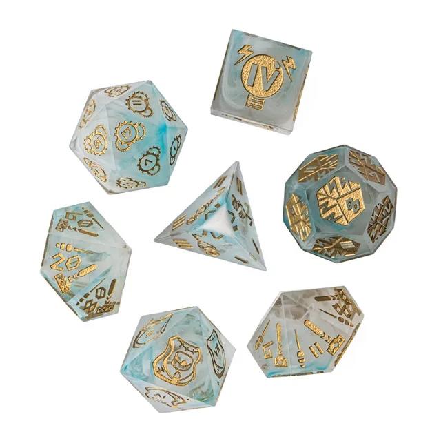 Artificer on Dark Blue Sharp Resin - 7pcs RPG Dice Set