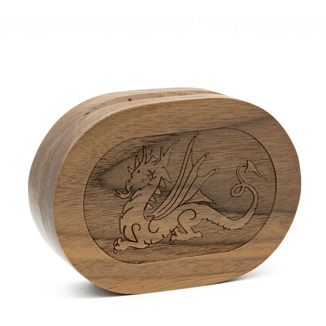 Dragon on Walnut Wood -  Hinged Dice Storage