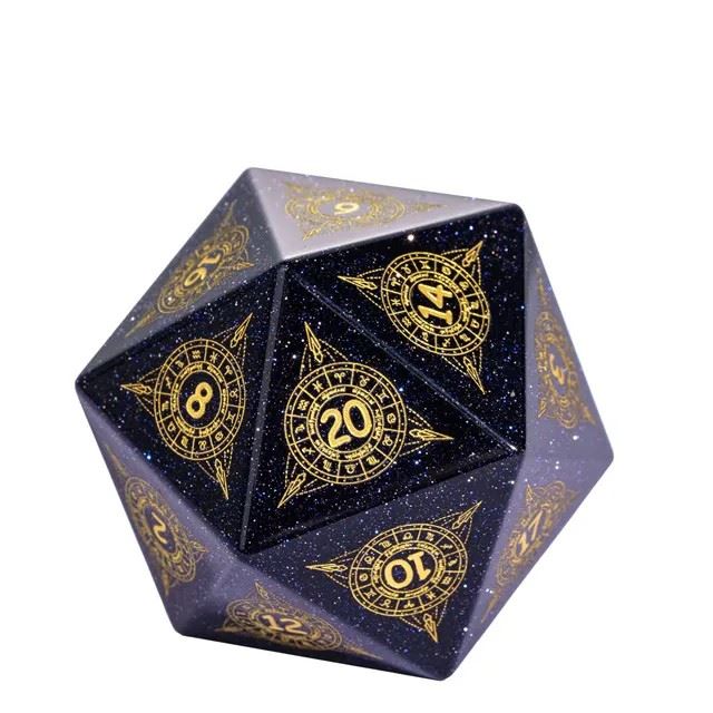 Astrology on Obsidian Goldstone Gemstone - D20 RPG Dice