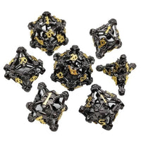 Thumbnail for 7pcs Dice Metal Hollow Skull Frame Gold Font Black