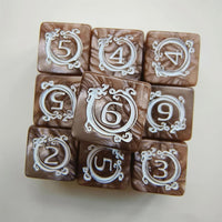 Thumbnail for 6pcs D6 17mm Dice Acrylic Blend Square Dragon Circle Silver Font Brown