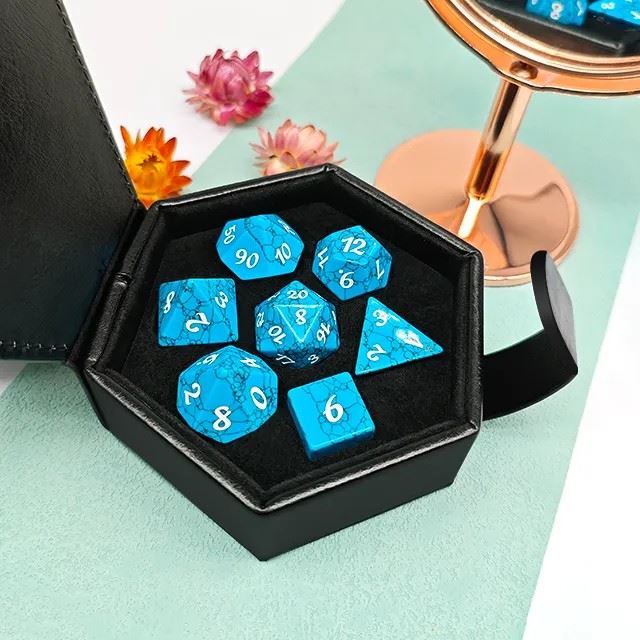 Cracked Blue Turquoise Gemstone - 7pcs RPG Dice Set