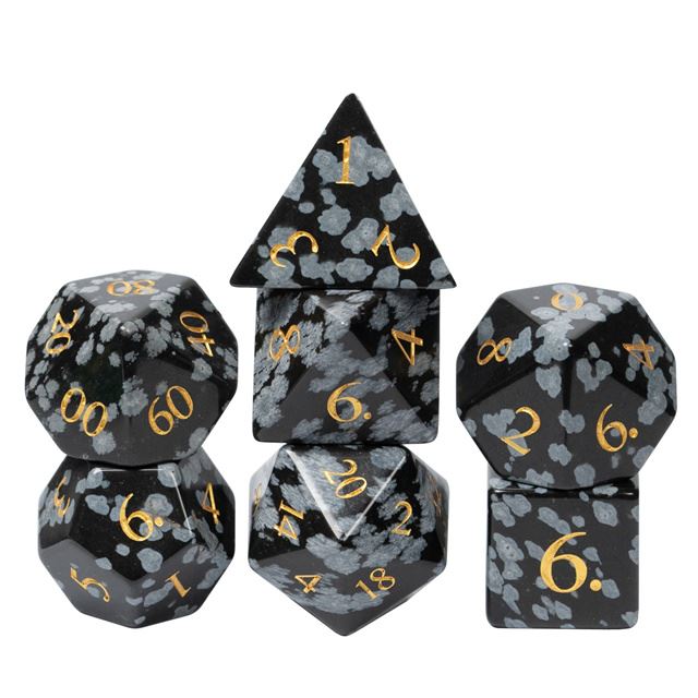 Splatter Black Snowflake Gemstone - 7pcs RPG Dice Set