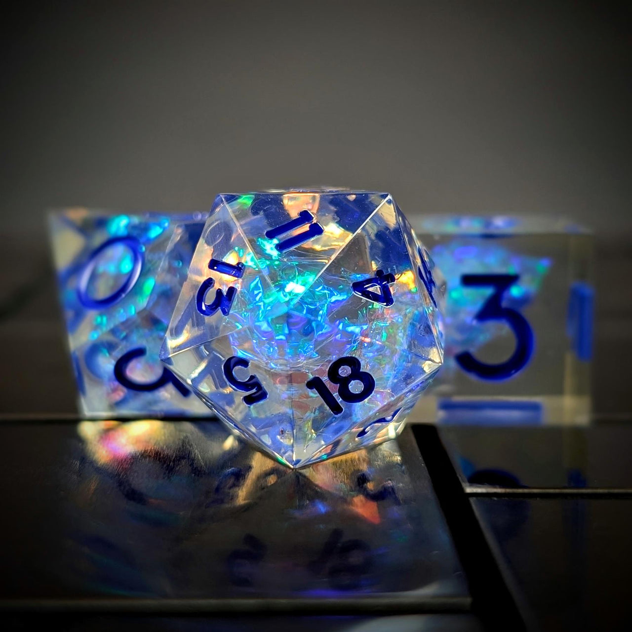 Candy in Clear Sharp Resin - 7pcs RPG Dice Set