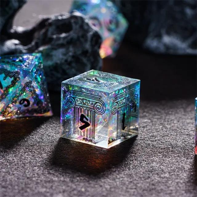 Mythology on Clear Sharp Resin - 7pcs RPG Dice Set