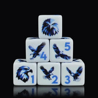 Thumbnail for 6pcs D6 16mm Dice Acrylic Printed Eagle Low Poly Blue Font White