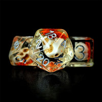 Thumbnail for Skull & Orange Flower in Clear Resin - 7pcs RPG Full Dice Set