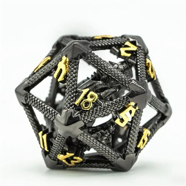 Dragon in Black Metal - Hollow D20 RPG Dice