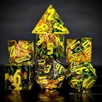 Thumbnail for Foil Feather Black, Green & Clear Filled Sharp Resin - 7pcs RPG Dice Set