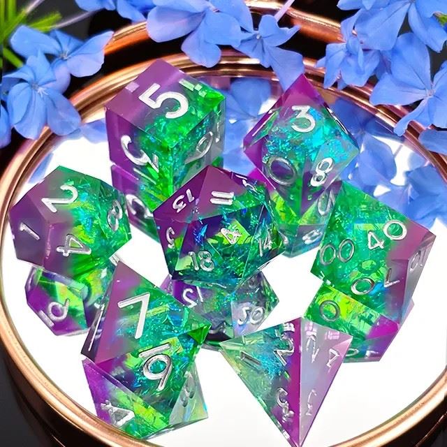 Candy in Purple & Green Sharp Resin - 7pcs RPG Dice Set