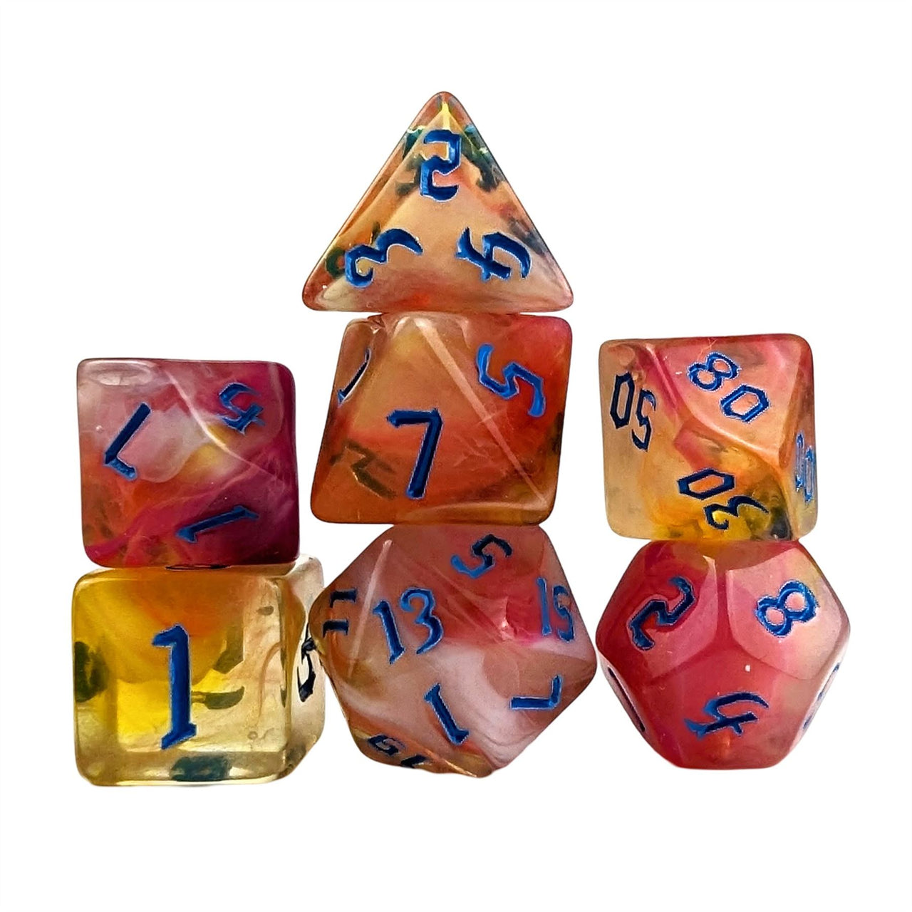 Blend of White & Orange Acrylic - 7pcs RPG Full Dice Set White Stack