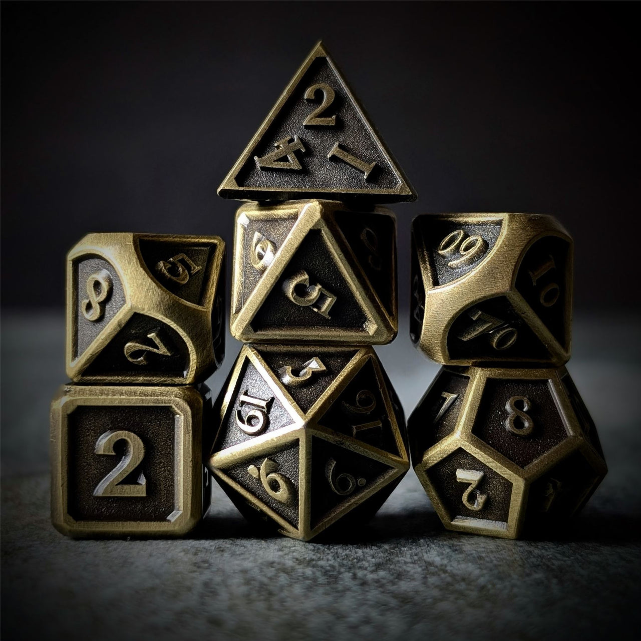 Brushed Bronze Metal - 7pcs RPG Dice Set