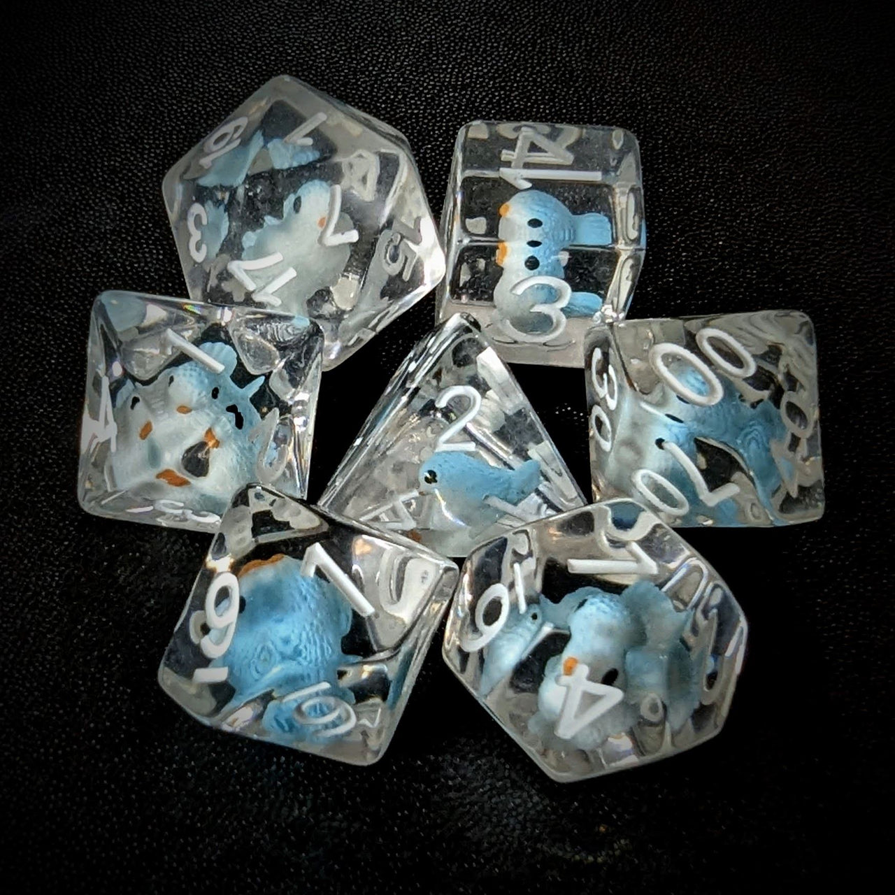 Blue Bird in Clear Resin - 7pcs RPG Full Dice Set